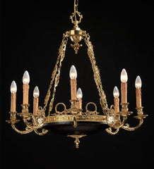 8 Light French Gold Chandelier With Black Bowl