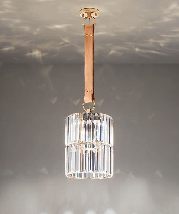 28 Cm Glass Prism Ceiling Pendant With Custom Options & Leather Strap