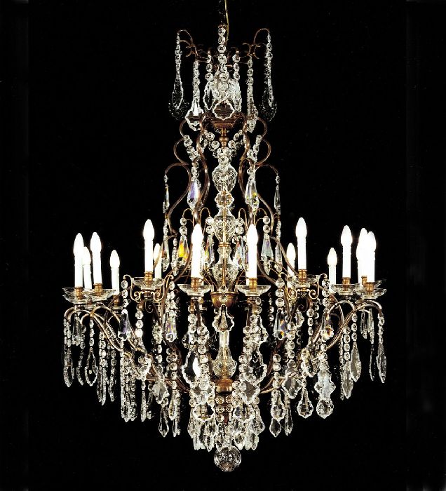 18 Light Brass Chandelier With Bohemian Crystals
