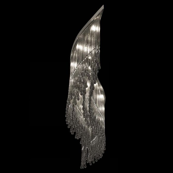 180 Cm Grey Glass & Premium Crystal Ceiling Light