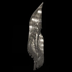 180 Cm Grey Glass & Premium Crystal Ceiling Light