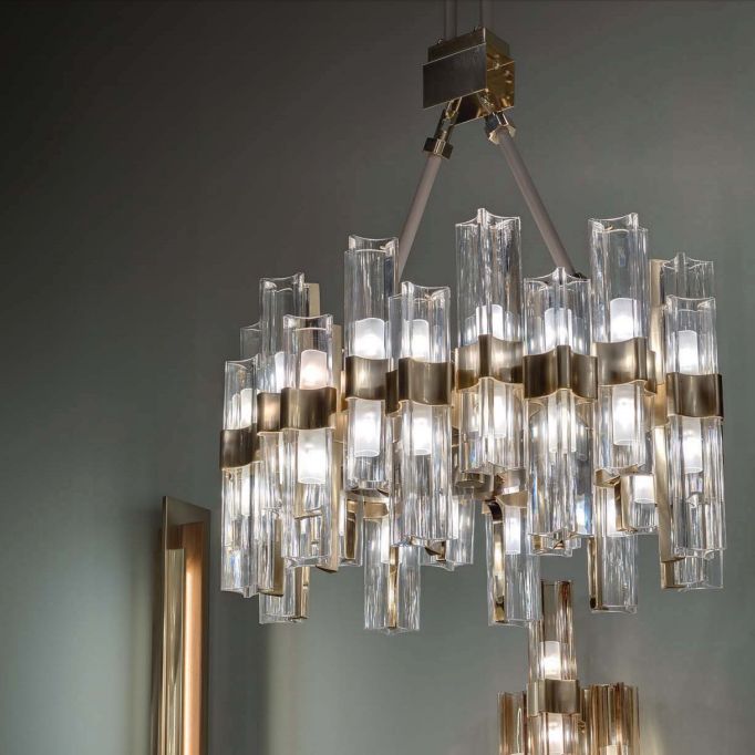 40 Light High-End Modern Gold Chandelier With Leather Trim