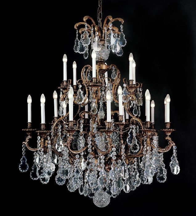 24 Light Brass Chandelier With Bohemian Crystals