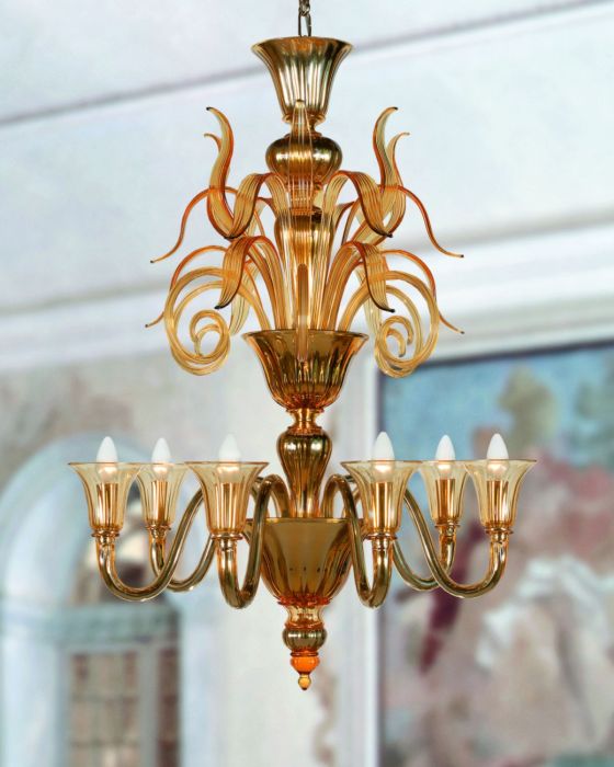 Art Deco 6 Light Murano Glass Chandelier In 16 Colours