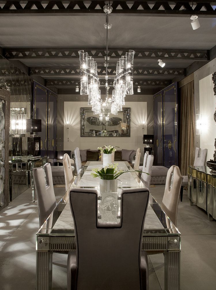 4 Metre Dining Table With Venetian Mirror Inserts