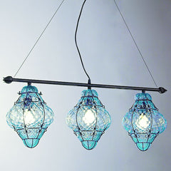 Aquamarine Venetian Baloton Glass Triple Ceiling Light