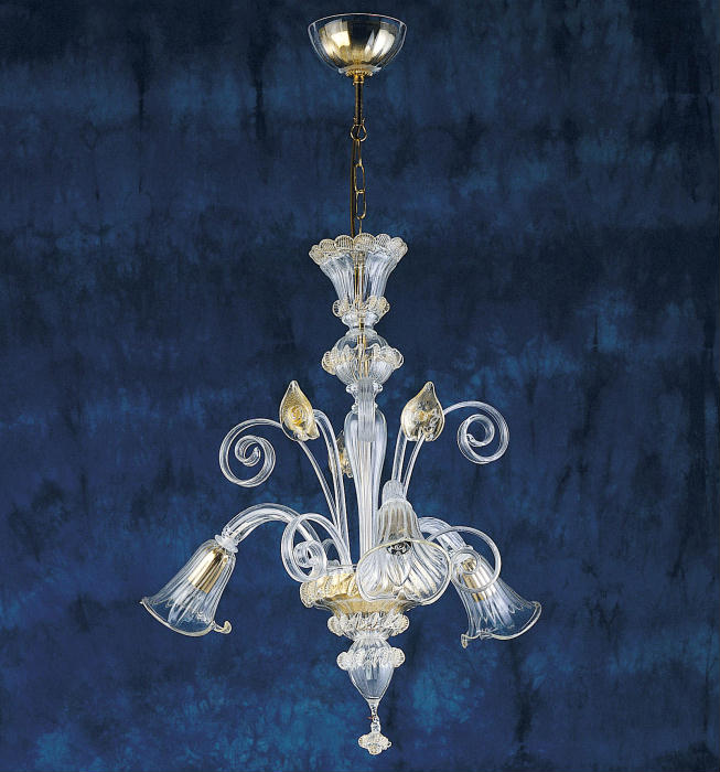 3 Light Murano Glass Chandelier With Gold Leaf