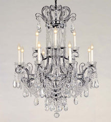 12 Light Bohemian Crystal And Black Metal Chandelier By