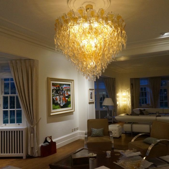 70 Cm Amber And Clear Murano Glass 60S And 70S Style Chandelier