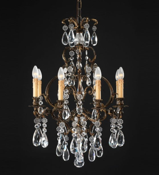 8 Arm Oxidized Brass & Bohemian Crystal Chandelier