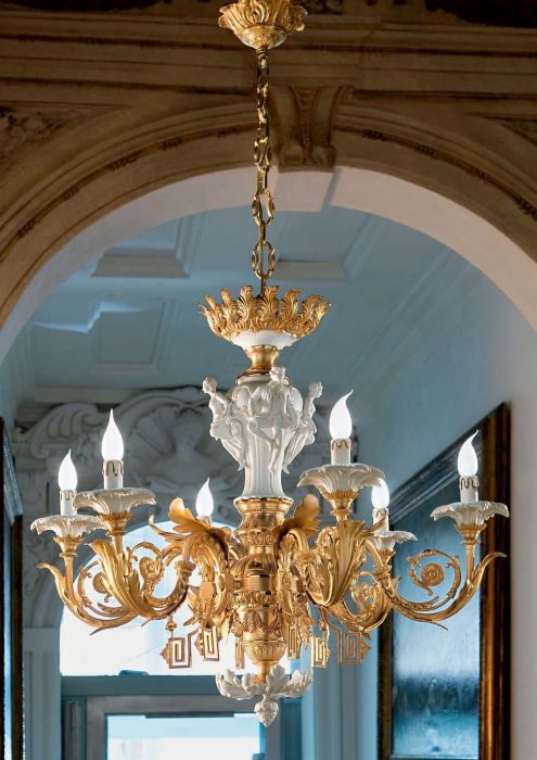 6 Light 24 Carat Gold Porcelain Chandelier