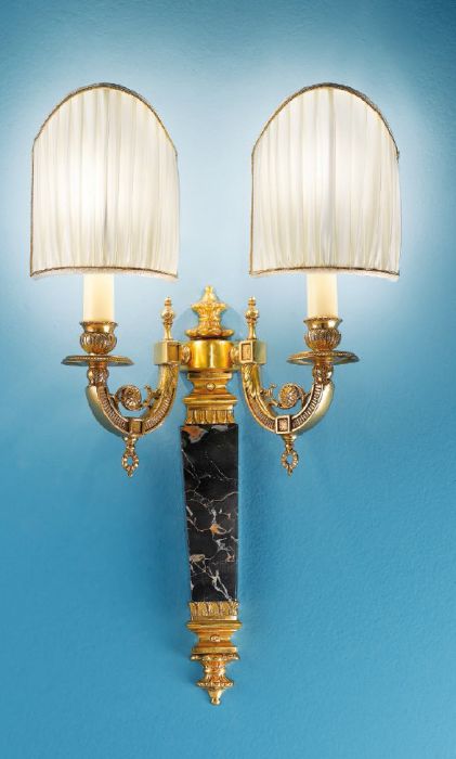 Antique French Gold Wall Light with Black Marble