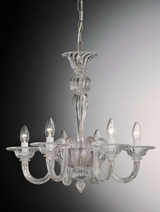 6 Arm Murano Glass Chandelier In Choice Of Colours