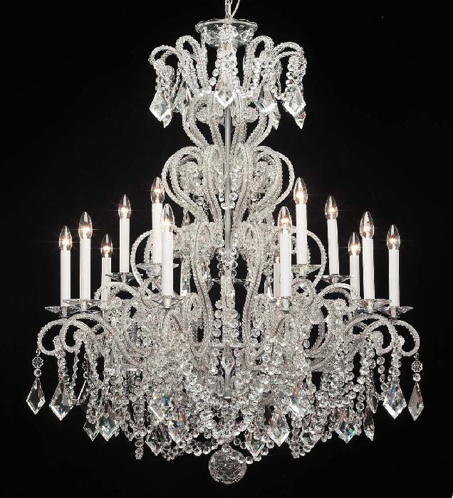 15 Light Silver Chandelier With Bohemian Crystals