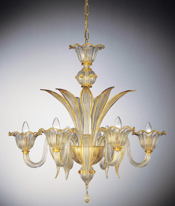 Amber And Gold Murano Glass Chandelier