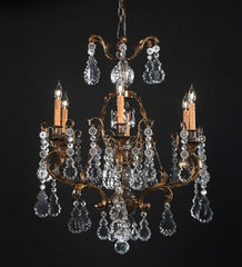 6 Light Brass Chandelier With Hand Cut Bohemian Crystals