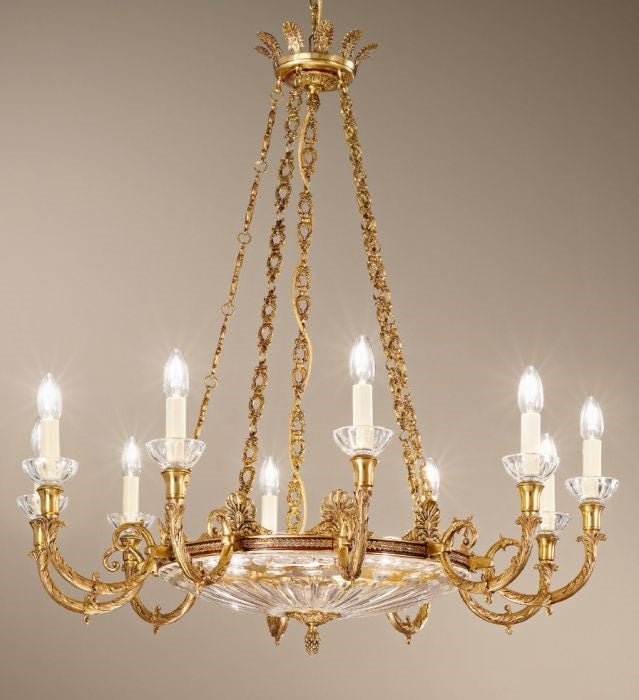 Antique French Gold 10 Arm English-Style Chandelier