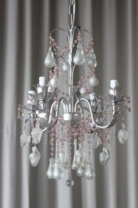 4 Arm Silver Venetian Glass Fruit Chandelier