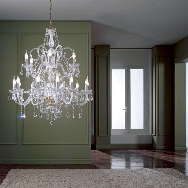 18-Light (2-Tiers) Clear Murano Chandelier with Transparent Premium Glass Elements