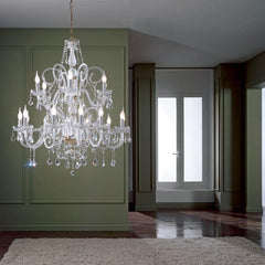 18-Light (2-Tiers) Clear Murano Chandelier with Transparent Premium Glass Elements