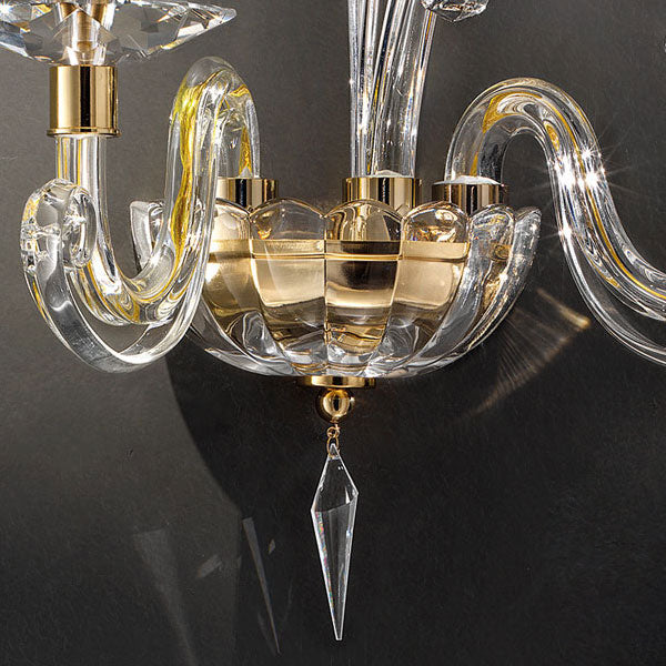 2-Light Clear Crystal Wall Light | Gold Metal finish