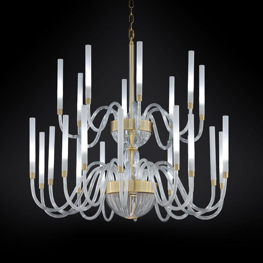 2 Tier Modern Frosted Glass Chandelier With Tube Diffuser